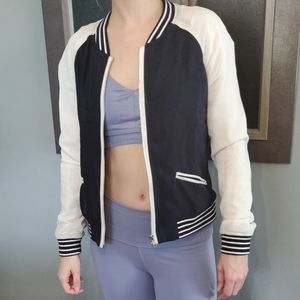 Navy blue & white baseball bomber